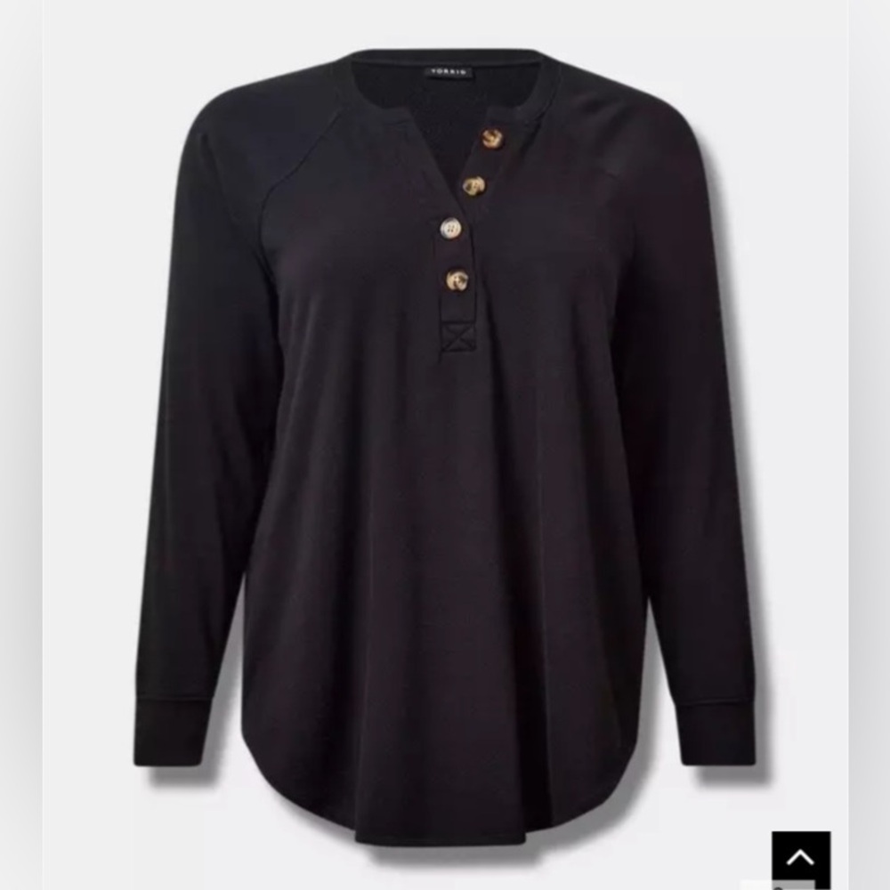 Torrid Black Long Sleeve Henley Sweatshirt